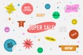 Sale - sticker pack. Special offer or price stickers set. Retro sale tag and promo sticky labels.